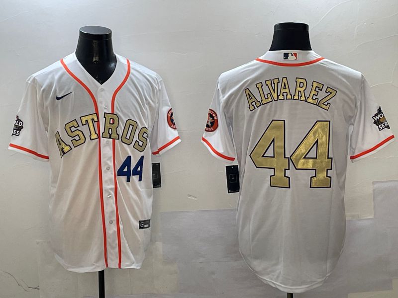 Men Houston Astros #44 Alvarez White Gold Game 2025 Nike MLB Jersey style 3->houston astros->MLB Jersey